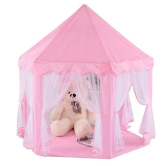 Huitich pink princess tent for girls with sheer curtains and teddy bear inside