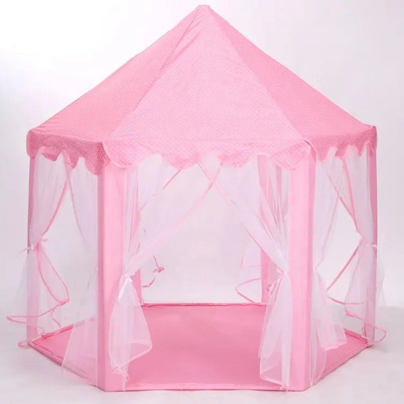 Pink princess tent for girls with a hexagonal shape and sheer curtains by Huitich