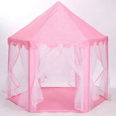 Pink princess tent for girls with a hexagonal shape and sheer curtains by Huitich