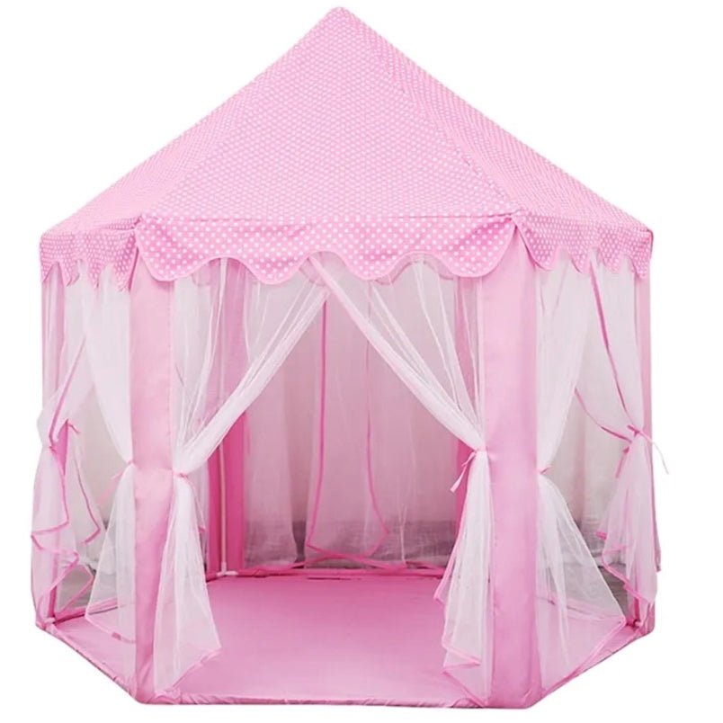 Pink princess tent for girls with mesh windows and scalloped roof by Huitich