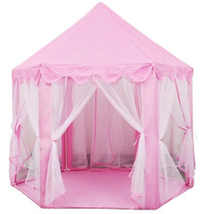 Pink princess tent for girls with mesh windows and scalloped roof by Huitich