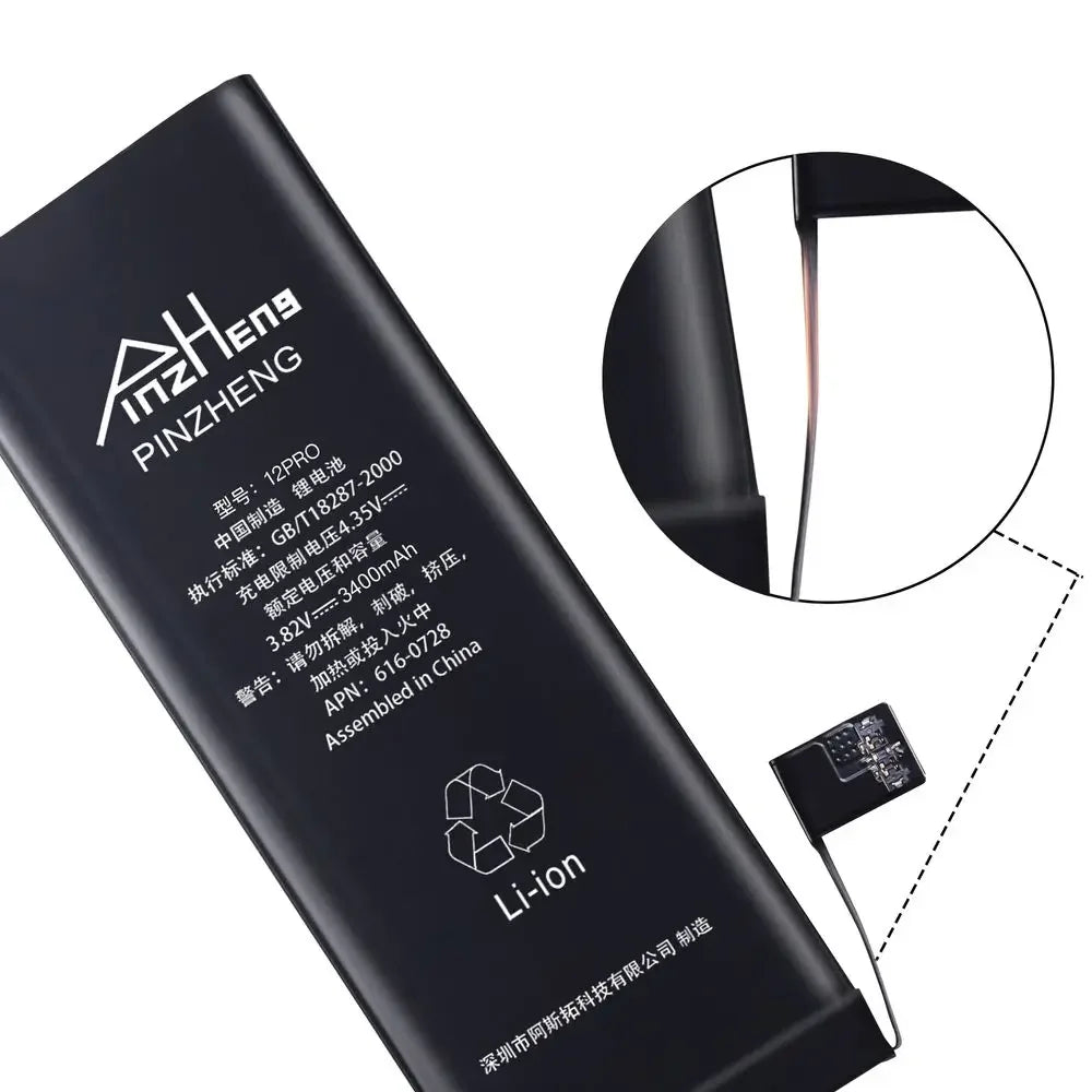 Mumzar black Li ion iPhone internal battery with connector and side detail high capacity iPhone replacement battery