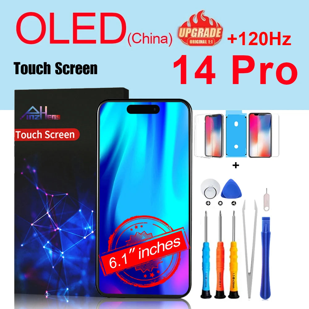 Mumzar iPhone 14 Pro replacement screen OLED 6.1 inch 120Hz touch display with installation tools