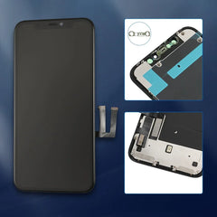 iPhone 14 Pro replacement screen black display assembly with flex cables and connector close ups