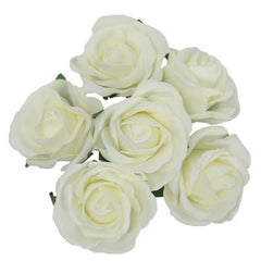 6 Heads Artificial Foam Rose Flower Bunch White