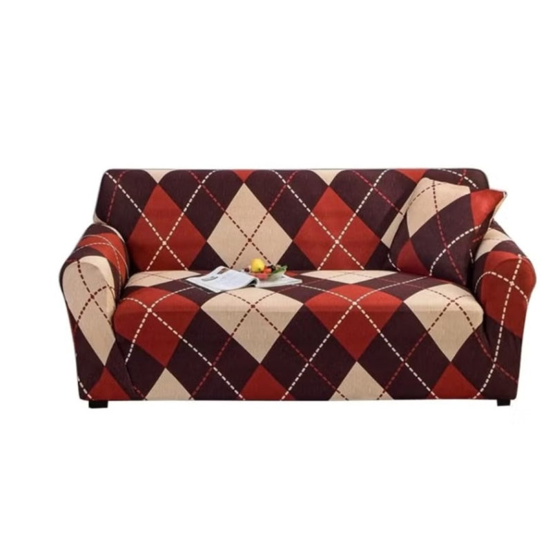 Elastic Printed Sofa Cover Brown Mix Double Seat