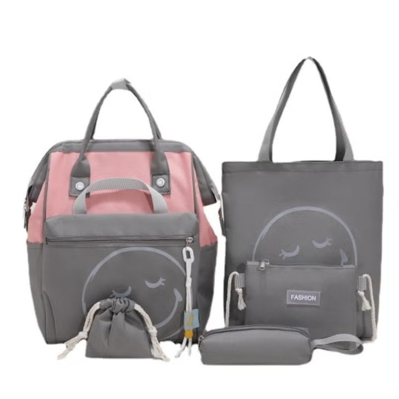 4 Piece Mum's Baby Travel Bag Set Grey and Pink