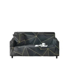 Sofa Cover Black/Gold Double Seat Elastic Printed