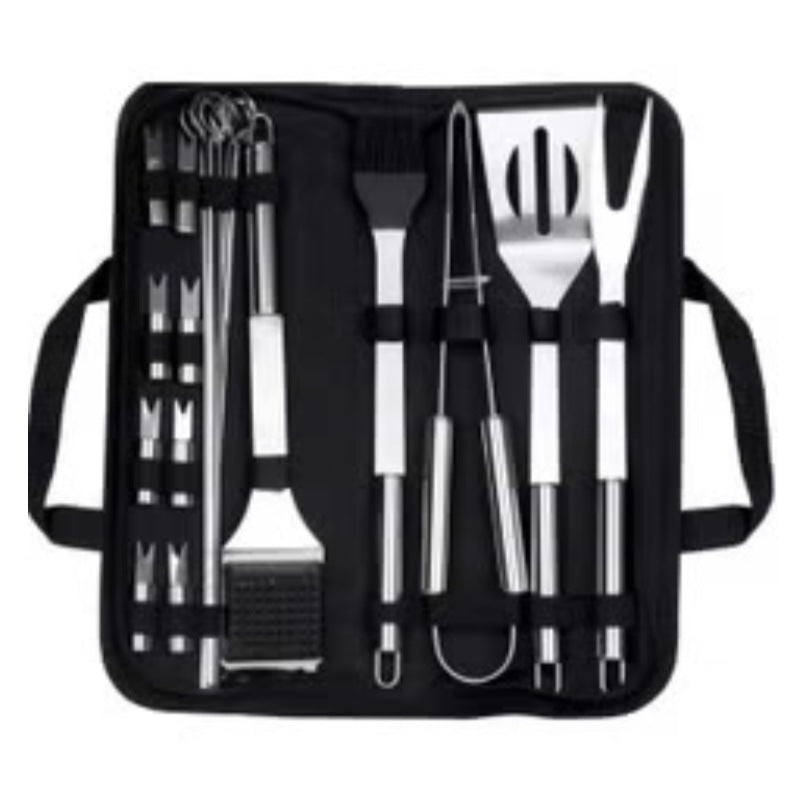 BBQ Steel Accessories Set - 20 Piece with Storage Bag (Black)