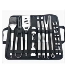 29-Piece Stainless Steel BBQ Accessories Set with Storage Bag - Black