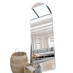 Aluminum Alloy Frame Floor Mirror with Stand - Silver