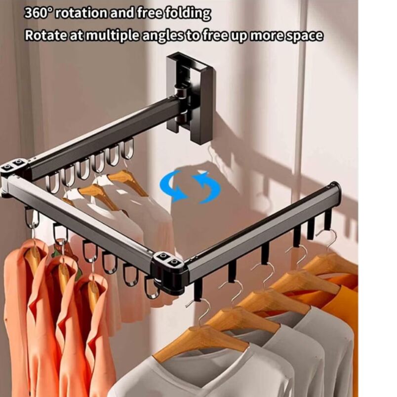 Double Wall-Mounted Foldable Clothes Hanger Rack Black