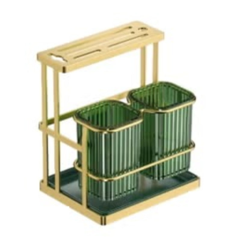 Chopstick and Knife Holder Gold and Green - Dual Compartment Kitchen Organizer