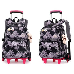 Children's Rolling Cartoon Backpack Trolley with Plush Toy