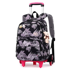 Children's Rolling Cartoon Backpack Trolley with Plush Toy