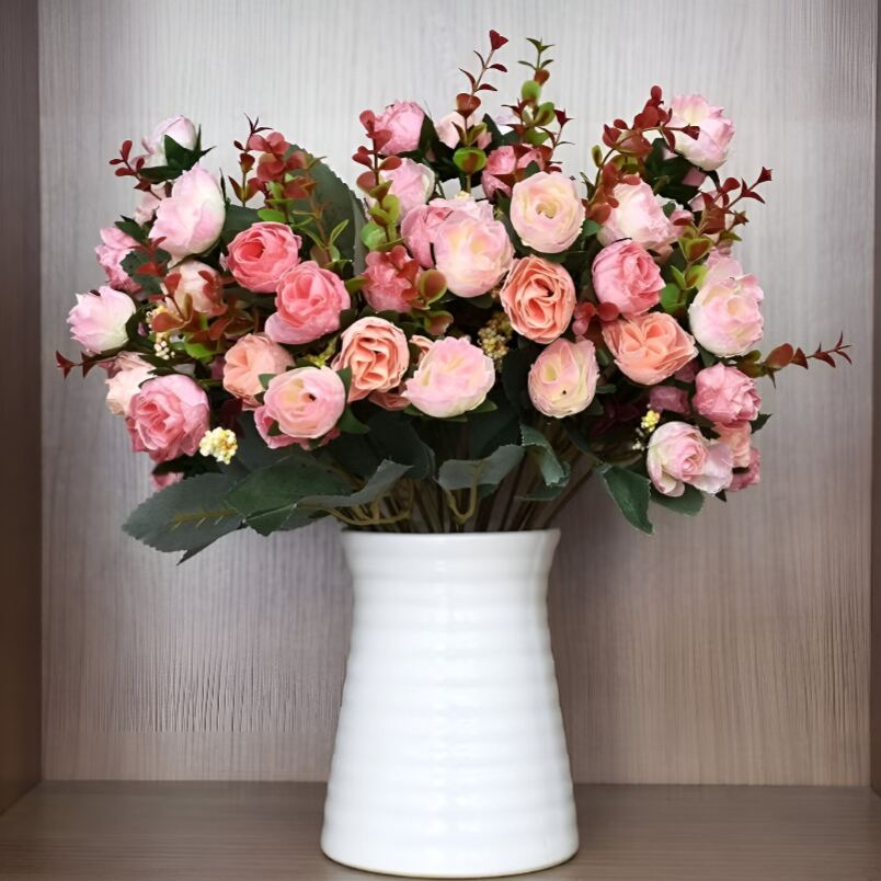 Petite Bloom: Mini Artificial Peony Flowers Bouquet - Light Pink