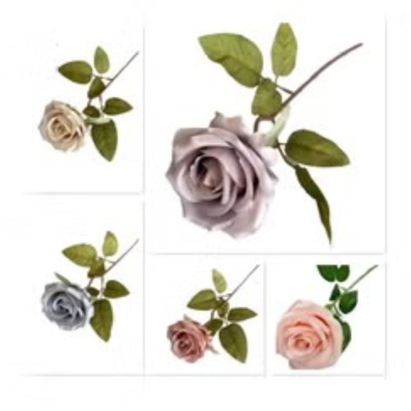 Pack Of 5 Artificial Roses Spun Silk Cloth Blossoms