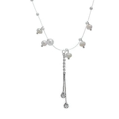 Faux Pearl Arrangement on Transparent Wire - Pearl and Crystal Pendant Necklace