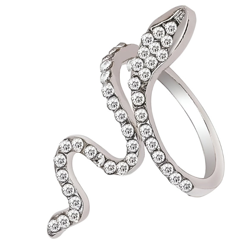 Snake Design Crystal Ring - Silver