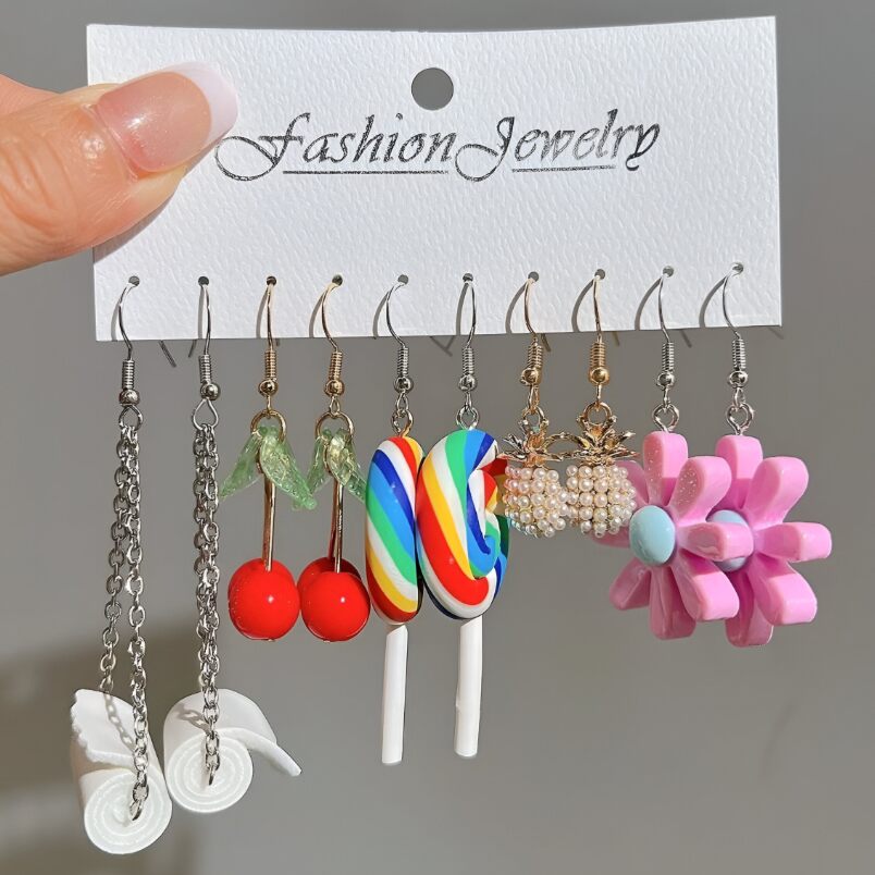 5pcs Cute and Quirky Fashion Jewelry Earring Set - Multicolour