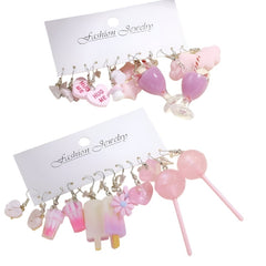 Cute Charm Dangle Earring Set - Pink Small Charms with Ice Cream & Cocktail Glass