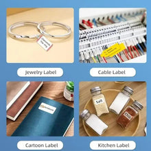 Label stickers roll with sample labels for jewelry, cable, cartoon, and kitchen