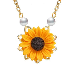 Sunflower Pendant Necklace with Pearl Accents – Yellow