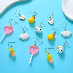 Fun & Cute Dangle Earrings Set - 6 Pairs with Colorful Designs