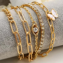 Multi Layered Gold Plated Chain Bracelet Set