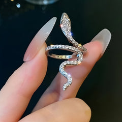 Snake Design Crystal Ring - Silver