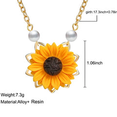 Sunflower Pendant Necklace with Pearl Accents – Yellow