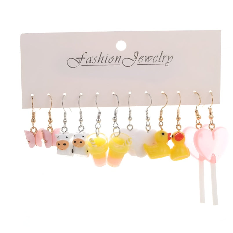 Fun & Cute Dangle Earrings Set - 6 Pairs with Colorful Designs