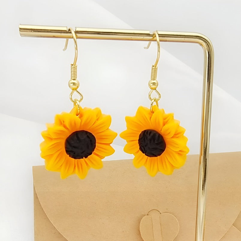 Charming Sunflower Flower Earrings - Yellow 6.3cm x 4.8cm