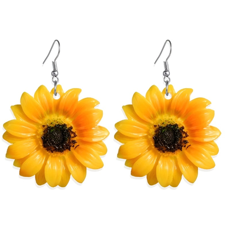 Charming Sunflower Flower Earrings - Yellow 6.3cm x 4.8cm