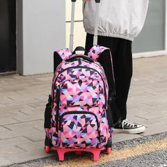 Colorful Geometric School Bag with Wheels