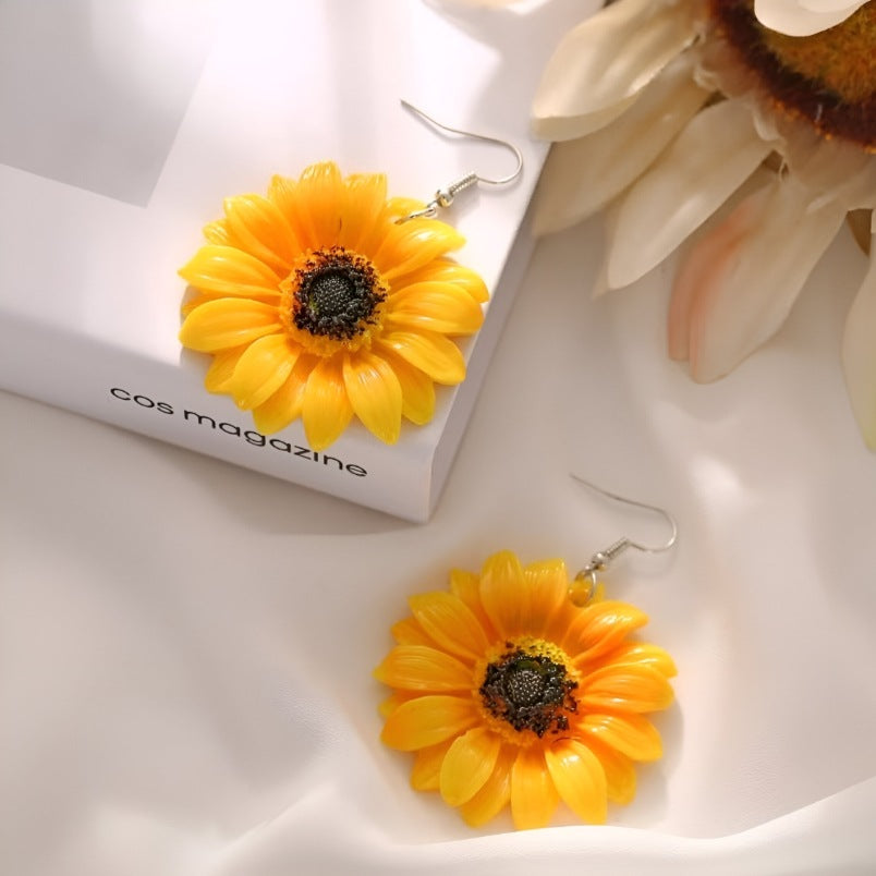 Charming Sunflower Flower Earrings - Yellow 6.3cm x 4.8cm