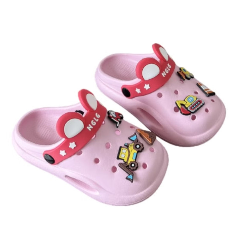 Cute Pink Kids Clogs with Cartoon Charms - Sizes 26/27