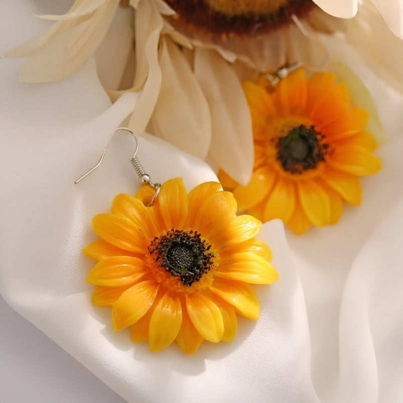 Charming Sunflower Flower Earrings - Yellow 6.3cm x 4.8cm