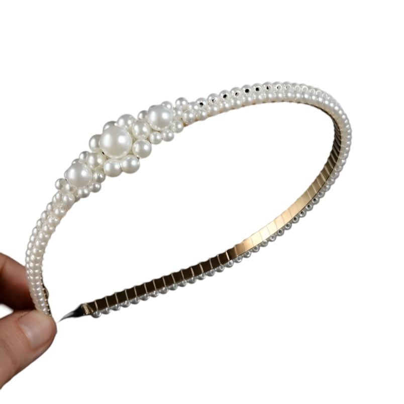 Headband Hair Accessory for Girls - White with Pearls