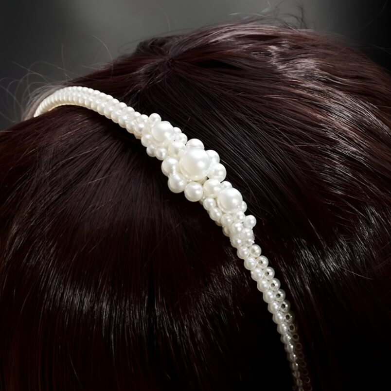 Headband Hair Accessory for Girls - White with Pearls