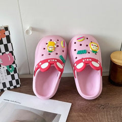 Cute Pink Kids Clogs with Cartoon Charms - Sizes 26/27