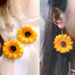 Charming Sunflower Flower Earrings - Yellow 6.3cm x 4.8cm