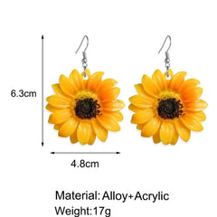 Charming Sunflower Flower Earrings - Yellow 6.3cm x 4.8cm