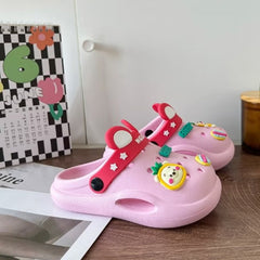 Cute Pink Kids Clogs with Cartoon Charms - Sizes 26/27