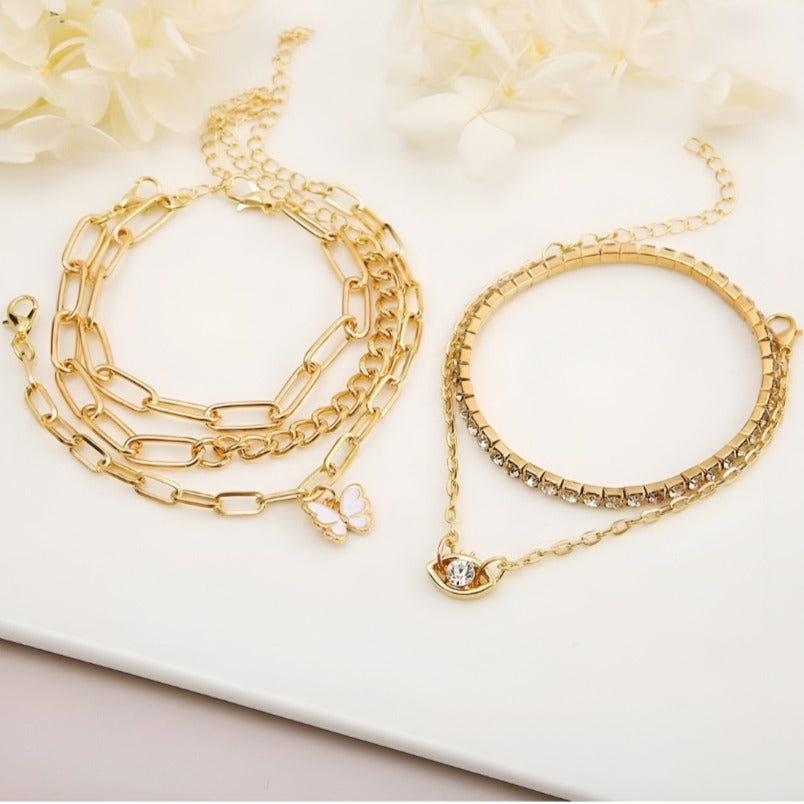 Multi Layered Gold Plated Chain Bracelet Set