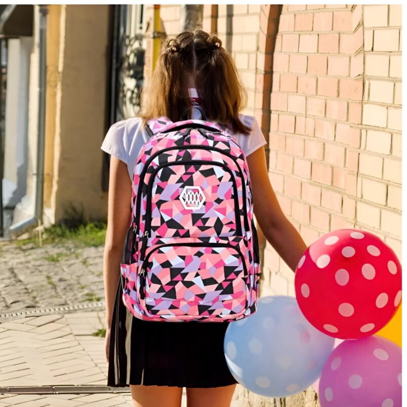 Colorful Geometric School Bag with Wheels