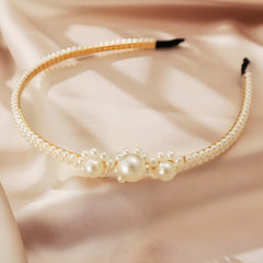 Headband Hair Accessory for Girls - White with Pearls