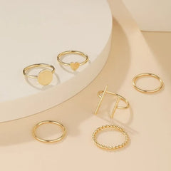 6 Pcs Multi-Size Elegant Fashion Rings Set - Gold