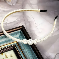 Headband Hair Accessory for Girls - White with Pearls