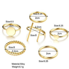 6 Pcs Multi-Size Elegant Fashion Rings Set - Gold